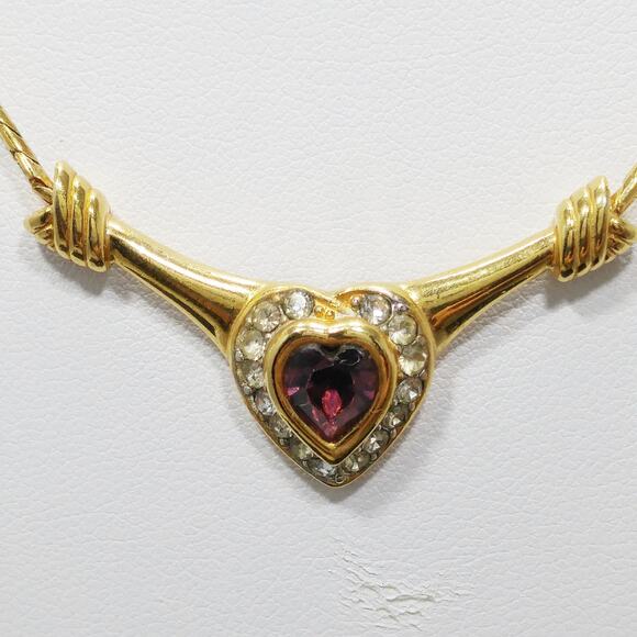Vintage Monet Heart Necklace – Purple Crystal & Clear Rhinestones, 1980s - Picture 3 of 10